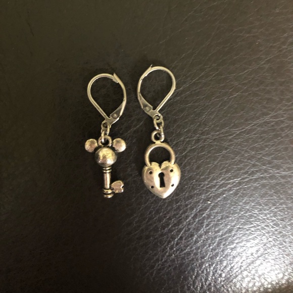 Disney Jewelry - Silver Mickey Lock + Key Earrings